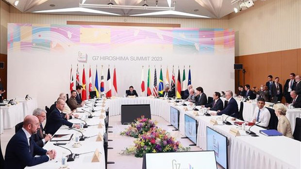 Le Premier ministre vietnamien, Pham Minh Chinh, lors de la session "Vers un monde de paix, de stabilité et de prospérité", à Hiroshima, au Japon, le 21 mai. Photo : VNA.
