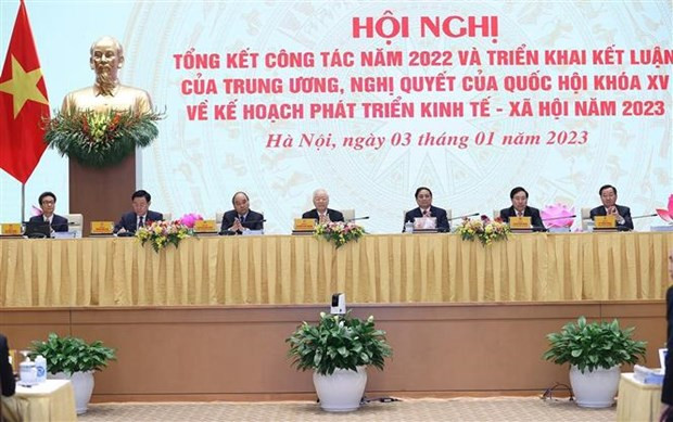 Lors de la visioconférence entre le gouvernement et les localités du pays. Photo : VNA.