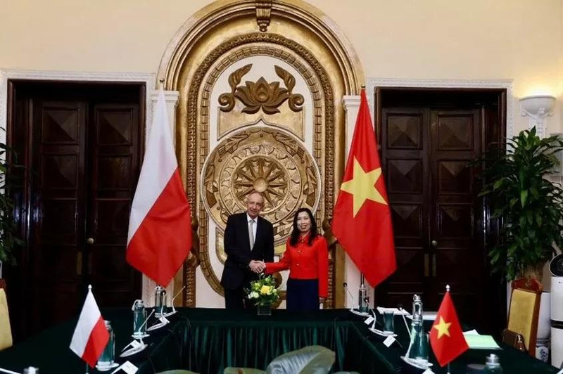 La vice-ministre des Affaires étrangères Lê Thi Thu Hang (à droite) et le secrétaire d'État polonais Władysław Teofil Bartoszewski, le 11 décembre à Hanoi. Photo : baoquocte.vn