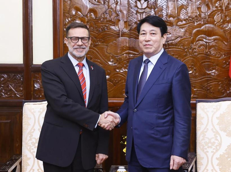 Le président Luong Cuong (droite) et l'ambassadeur d'Australie au Vietnam, Andrew Goledzinowski. Photo : VNA.