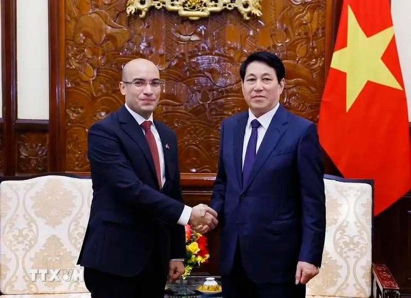 Le président Luong Cuong (à droite) et l'ambassadeur d'Algérie. Photo : VNA.