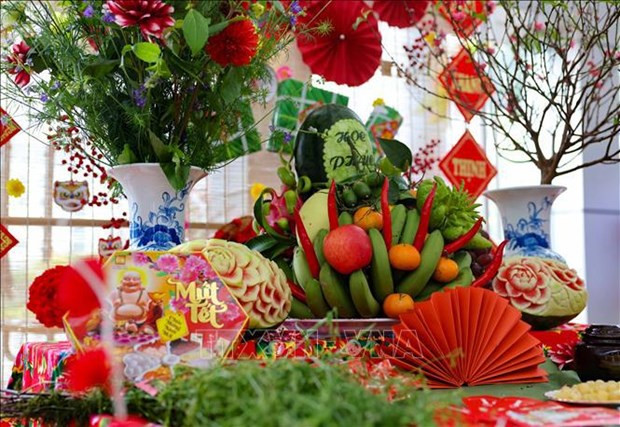 Plateau aux cinq fruits du Têt (Nouvel An lunaire). Photo : VNA.