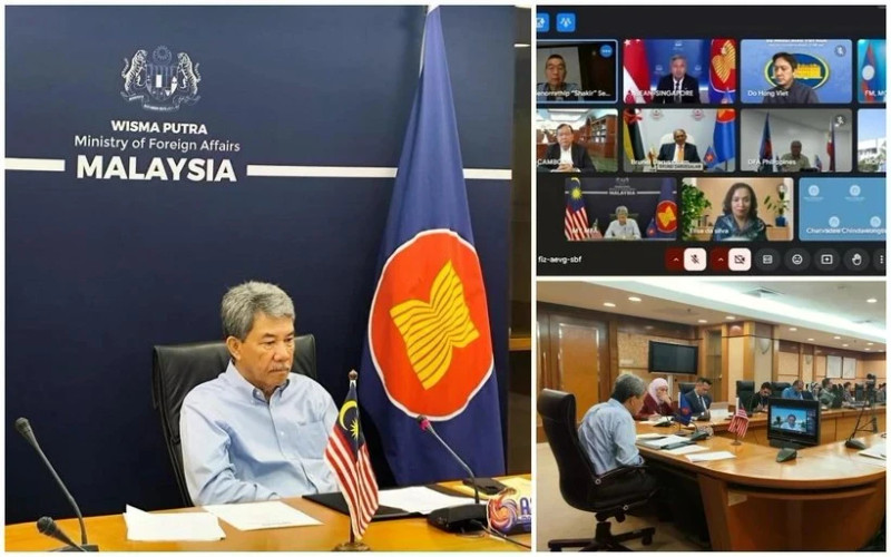 Lors de la réunion d'urgence en ligne des ministres des Affaires étrangères de l'ASEAN, le 30 mars. (Photo : Bernama)