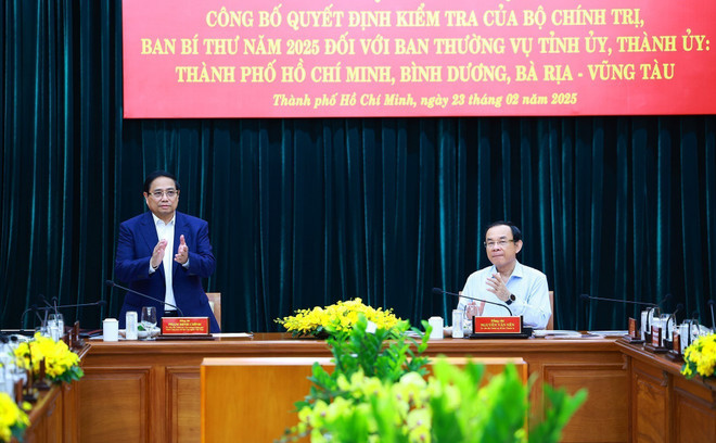 Conférence annonçant la décision du Bureau politique et du Secrétariat d'inspecter en 2025 les Bureaux permanents des Comités du Parti de Ho Chi Minh-Ville, et des provinces Binh Duong et Ba Ria-Vung Tau. Photo : VNA.
