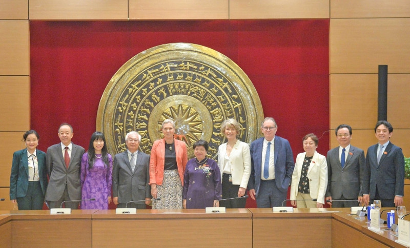 Mme Nguyen Thuy Anh (au centre), vice-présidente de la Commission centrale des politiques et stratégies, présidente du Groupe parlementaire d’amitié Vietnam – France, reçoit la délégation du Groupe d’amitié France – Vietnam du Parlement français. Photo : daibieunhandan.