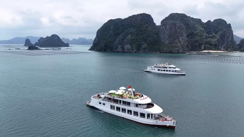 Des premiers navires du projet de développement d'une flotte de navires de croisière de jour et de nuit sur la baie de Bai Tu Long. Photo : VNA.