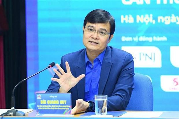 Le premier secrétaire du Comité central de l'Union de la jeunesse communiste Hô Chi Minh, Bùi Quang Huy, lors du point presse donné le 5 décembre. Photo : VNA.