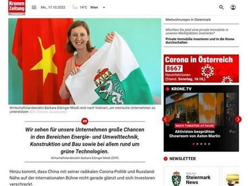 Un article publié sur le journal autrichien Kronen Zeitung. Photo : VNA