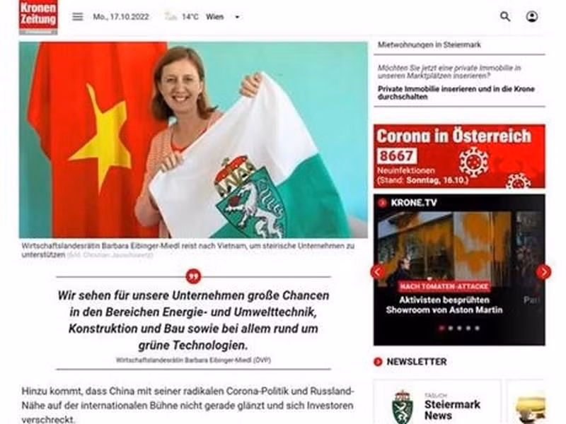 Un article publié sur le journal autrichien Kronen Zeitung. Photo : VNA