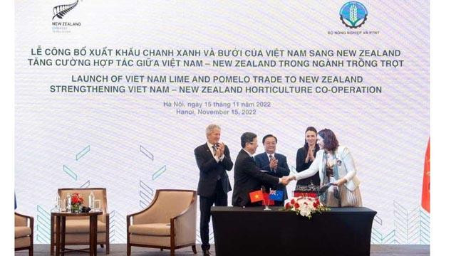 Cérémonie d’annonce du plan d’exportation de citrons verts et de pomelos vietnamiens vers la Nouvelle-Zélande. Photo : NDEL.