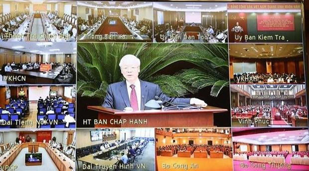 Le Secrétaire général du Parti Nguyên Phu Trong lors de la conférence nationale organisée en présentiel et en ligne, à Hanoi, le 29 novembre. Photo : VNA.