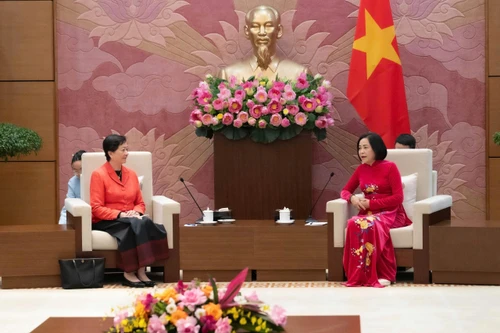 La vice-présidente de l’Assemblée nationale, Nguyen Thi Thanh, reçoit l’Ambassadrice du Cambodge au Vietnam, Chea Kimtha, venue lui rendre une visite de courtoisie à l’occasion de la fin de son mandat. Photo : quochoi.vn