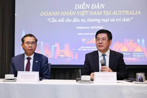 Le ministre de l’Industrie et du Commerce, Nguyen Hong Dien, et l’ambassadeur du Vietnam en Australie, Pham Hung Tam. Photo : congthuong.vn