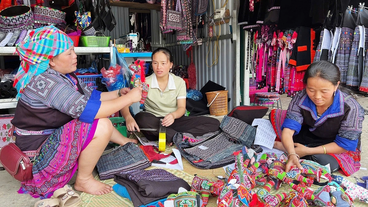 Mme Ly Thi Ninh (à gauche) avec les membres de la coopérative. Photo : VOV. xoa-doi-giam-ngheo-2.png