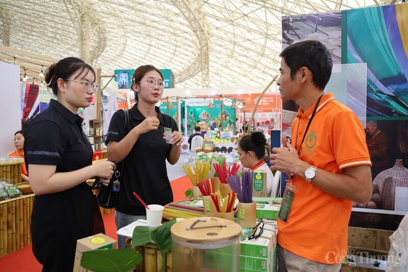 Le Van Tam présente des pailles végétales aux visiteurs de la foire. Photo : Hoa Quynh/CongThuong. img7036-21232166.jpg