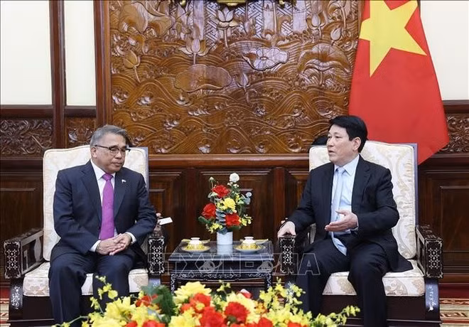 Le président Luong Cuong (à droite) recevant l’ambassadeur des Philippines, Meynardo Los Baños Montealegre, à Hanoi, le 31 décembre. Photo: VNA
