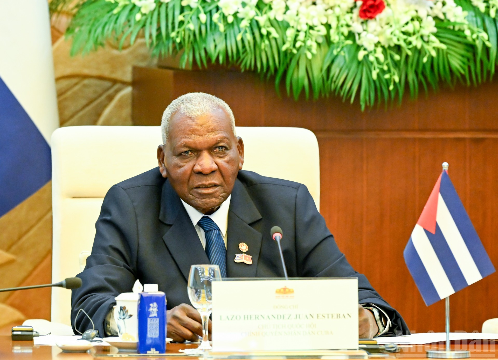 Le président de l’Assemblée nationale de Cuba Esteban Lazo Hernandez prononce un discours. 9.jpg