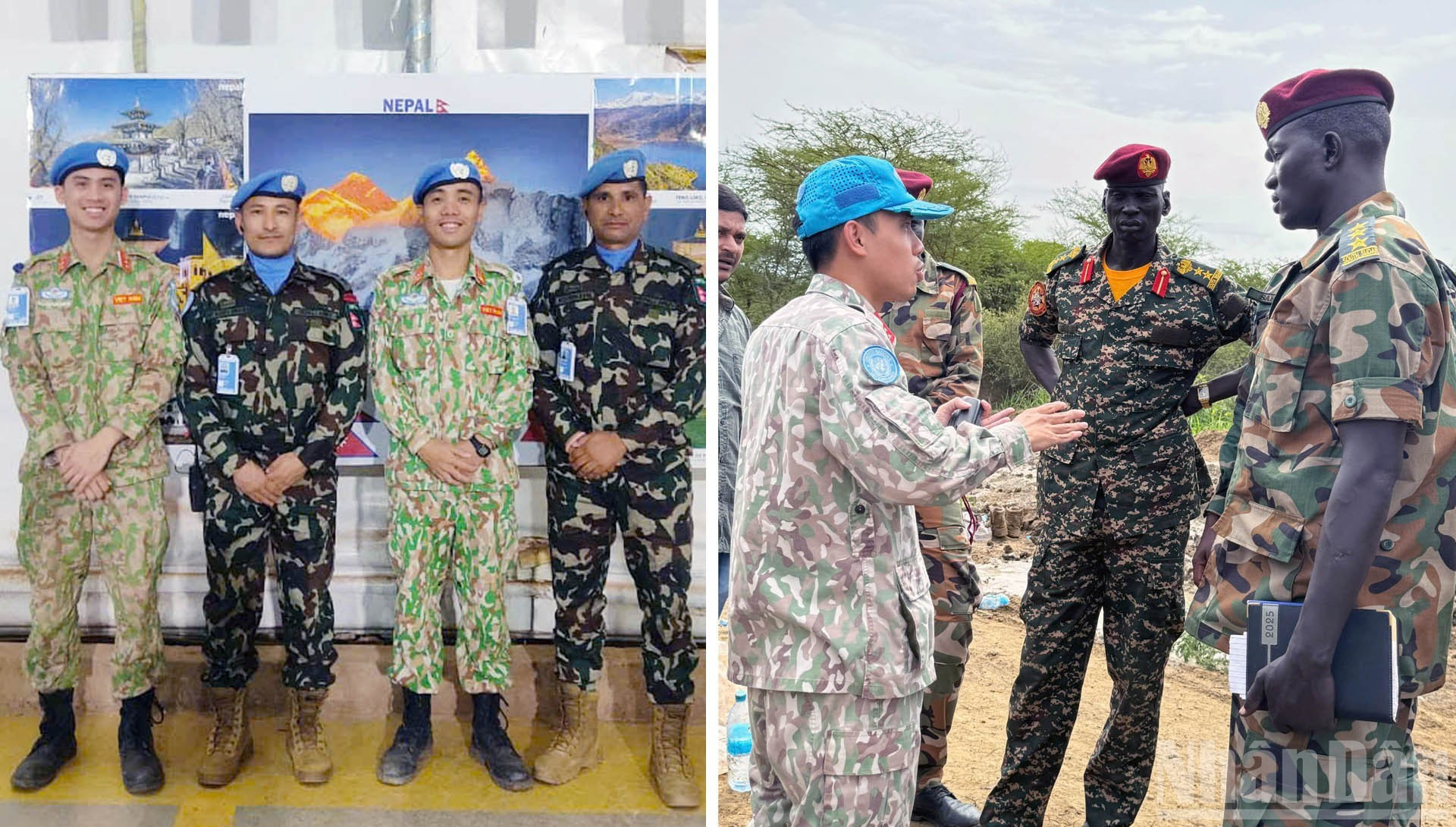 Le capitaine Le Trinh Thanh Tuan avec ses camarades du génie no 3 en discussion avec le commandant du bataillon d’infanterie de l’armée sud-soudanaise. 9.jpg