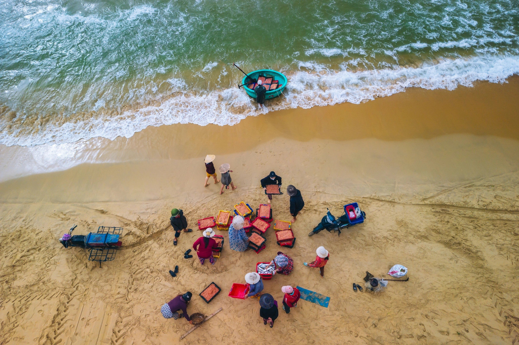 Les pêcheurs échangent et vendent leurs prises directement sur la plage. En cas de bonne pêche, ils les transportent au marché de Tan Phung. 3s.jpg