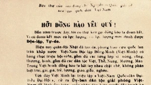Lettre de Nguyen Ai Quoc adressée au peuple tout entier, diffusée à travers le pays à la veille de l’insurrection générale d’Août 1945. Photo d’archives.