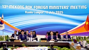 Le vice-Premier ministre et ministre des Affaires étrangères vietnamien Bui Thanh Son lors de la 13e réunion des ministres des Affaires étrangères de la coopération Mékong-République de Corée. Photo : VNA.