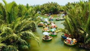 Balade en bateaux paniers traditionnels au cœur de la forêt de cocotiers de Cam Thanh, une expérience authentique et pittoresque du Vietnam. Photo : Saigonadventure.