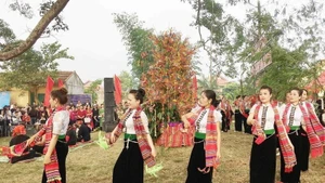 Des jeunes filles de l'ethnie Thai au festival Het Cha. Photo : VNA.