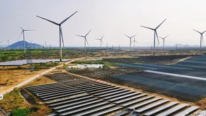 Installation éolienne et solaire illustrant les efforts du Vietnam en matière de transition énergétique et de croissance verte. Photo : Vietnamnet.