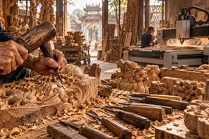 Les mains des artisans perpétuent la finesse de l’art traditionnel de la sculpture sur bois. (Photo d’illustration : ChatGPT)