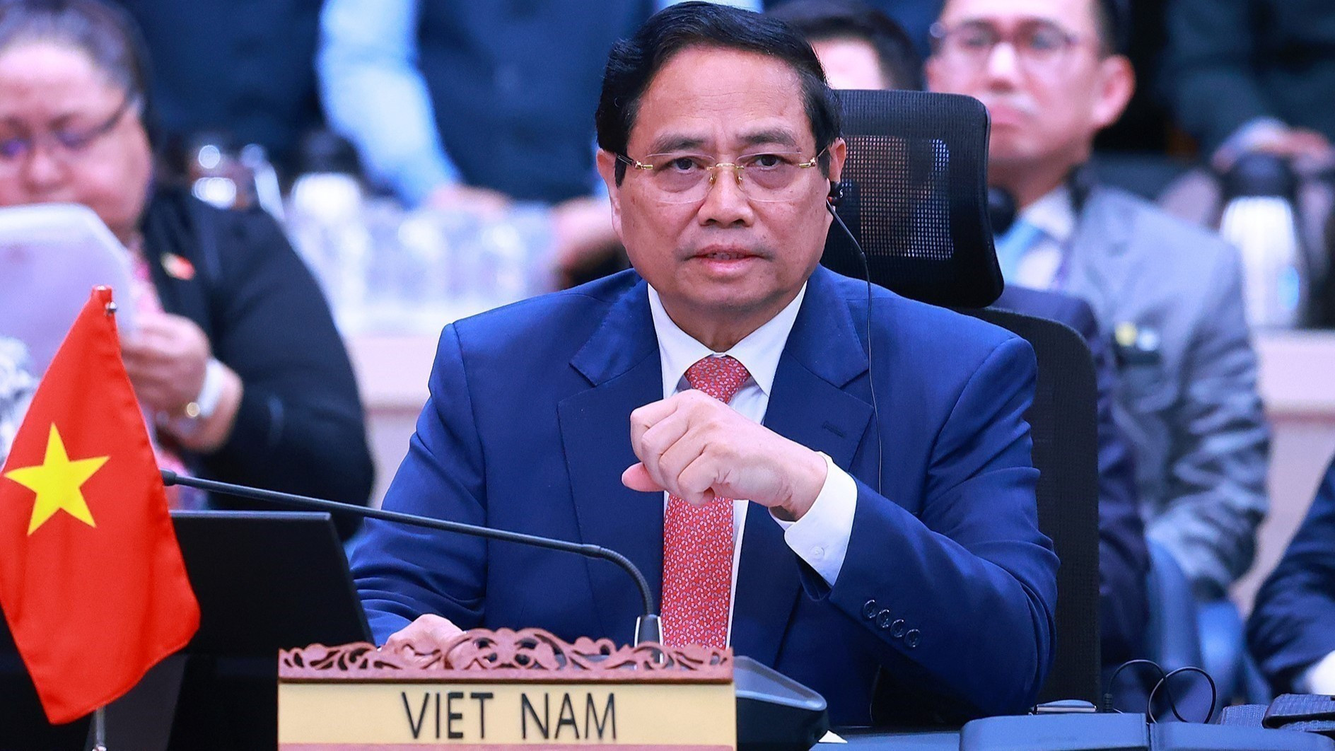 Le Premier ministre Pham Minh Chinh assiste au 28ᵉ Sommet ASEAN-Chine. Photo : Duong Giang/VNA.