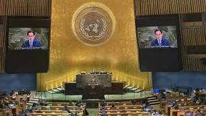 Lors d'une séance de travail au siège des Nations Unies à New York. Photo : Mission permanente du Vietnam auprès de l’ONU.