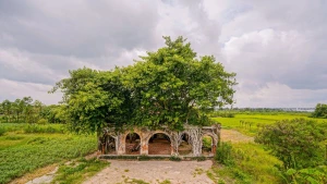 La maison communale de Tan Dong se présente comme une œuvre d’art mêlant architecture ancienne et nature majestueuse. Photo : Beetravel