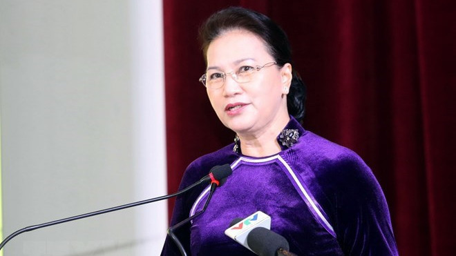 La Présidente de l'Assemblée nationale Nguyên Thi Kim Ngân prend la parole à la tribune. Photo: VNA