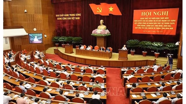 Le Secrétaire général du PCV, Nguyên Phu Trong, s'exprime à la conférence. Photo : VNA.