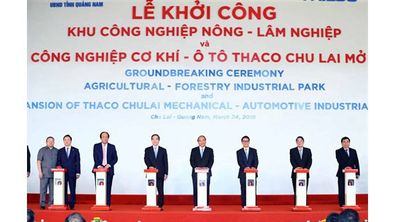 Cérémonie de mise en chantier du parc industriel agricole-forestier et de l’agrandissement de la zone industrielle de mécanique automobile Thaco Chu Lai, le 24 mars. Photo : VNA/CVN