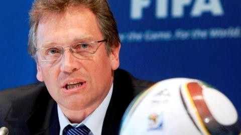 Le secrétaire général de la FIFA, Jérôme Valcke, lors d'une conférence de presse le 21 février à Florianopolis (Sud du Brésil). Photo: TopNews.