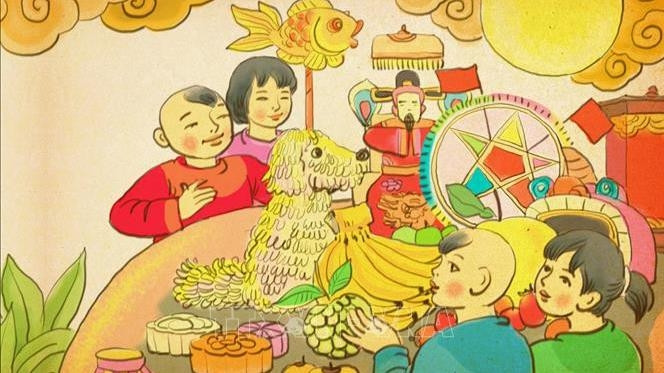 Un plateaux de fruits traditionnels, de gâteaux de lune et de jouets.Photo: VNA