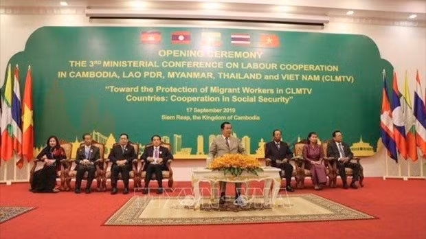 Cérémonie d'ouverture de la conférence des ministres du Travail des pays CLMTV. Photo : VNA.