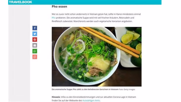 Le phở - plat emblématique du Vietnam. Photo : VNA.