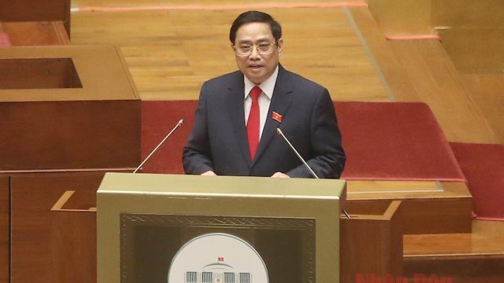Le Premier ministre Pham Minh Chinh devant l’Assemblée nationale, le 26 juillet. Photo : VNA.