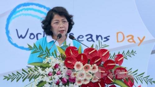 La Vice-Présidente de la République, Dang Thi Ngoc Thinh, prononce son discours. Photo: VNA.