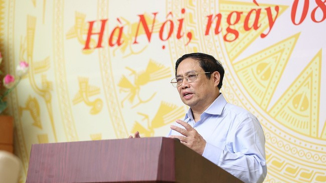 Le Premier ministre Pham Minh Chinh lors de la réunion du 8 août 2022. Photo : VOV.
