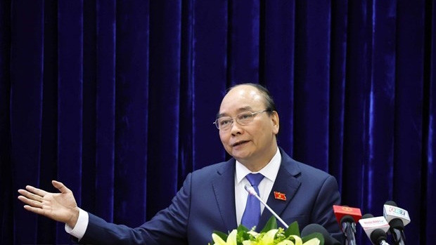 Le Premier ministre Nguyên Xuân Phuc prend la parole lors de la cérémonie Photo: VNA
