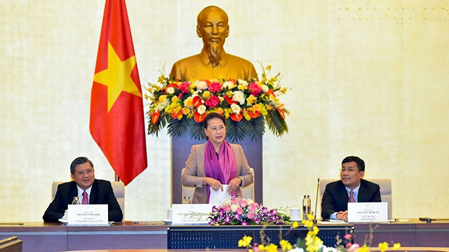 La Présidente de l’AN Nguyên Thi Kim Ngân prend la parole. Photo : baoquocte.vn