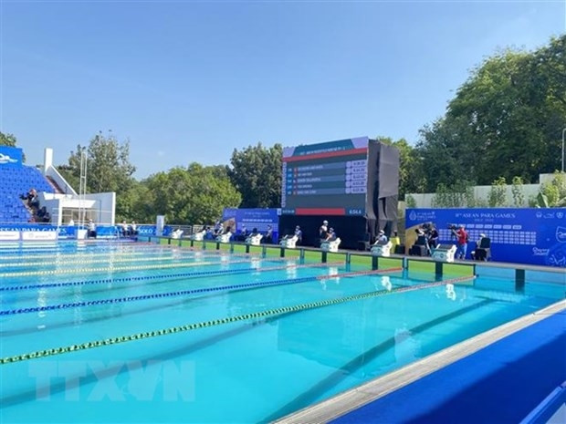 Les nageurs en compétition au 400m libre hommes, catégorie S8. Photo : VNA.