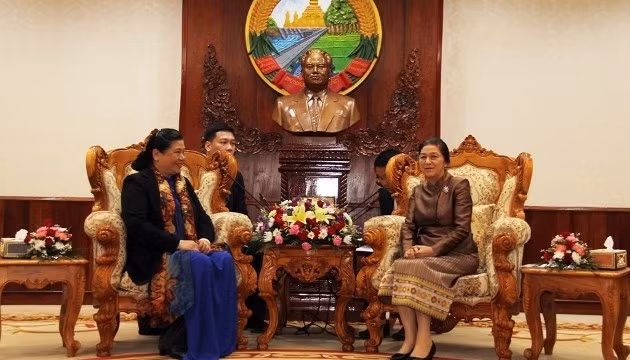 La Vice-Présidente de l'AN vietnamienne, Tong Thi Phong (à gauche), et la Présidente de l'AN laotienne, Pany Yathotou. Photo: NDEL.