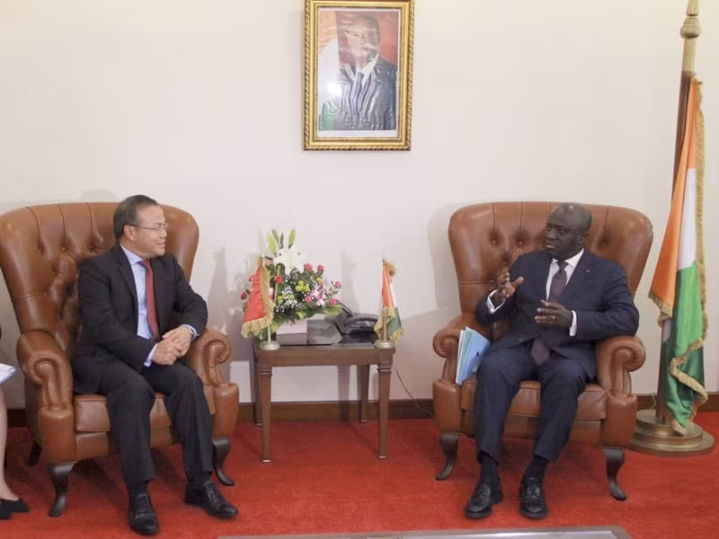 Le vice-ministre vietnamien des AE, Vu Hông Nam (à gauche), lors de ses séances de travail en Côte d'Ivoire. Photo: Baoquocte.