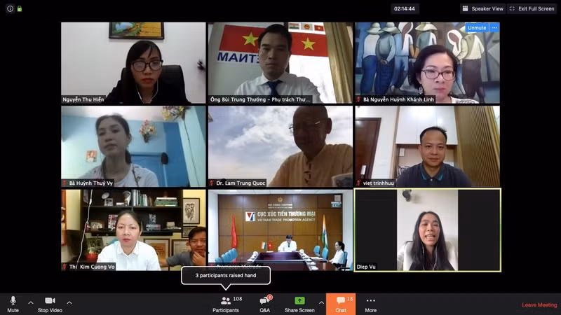 Le colloque en ligne « la promotion du commerce via la communauté des Vietnamiens en Inde et au Népal » attire près de 150 délégués. Photo: baoquocte.vn