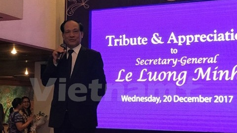 Le secrétaire général de l’ASEAN, Lê Luong Minh, lors de la cérémonie d’adieu à Jakarta, le 20 décembre. Photo : VNA/CVN.
