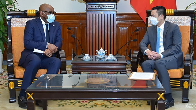 Le vice-ministre des Affaires étrangères, Dang Hoàng Giang (à droite), et le représentant en chef de FAO au Vietnam, Rémi Nono Womdim, le 8 novembre. Photo : baoquocte.vn.
